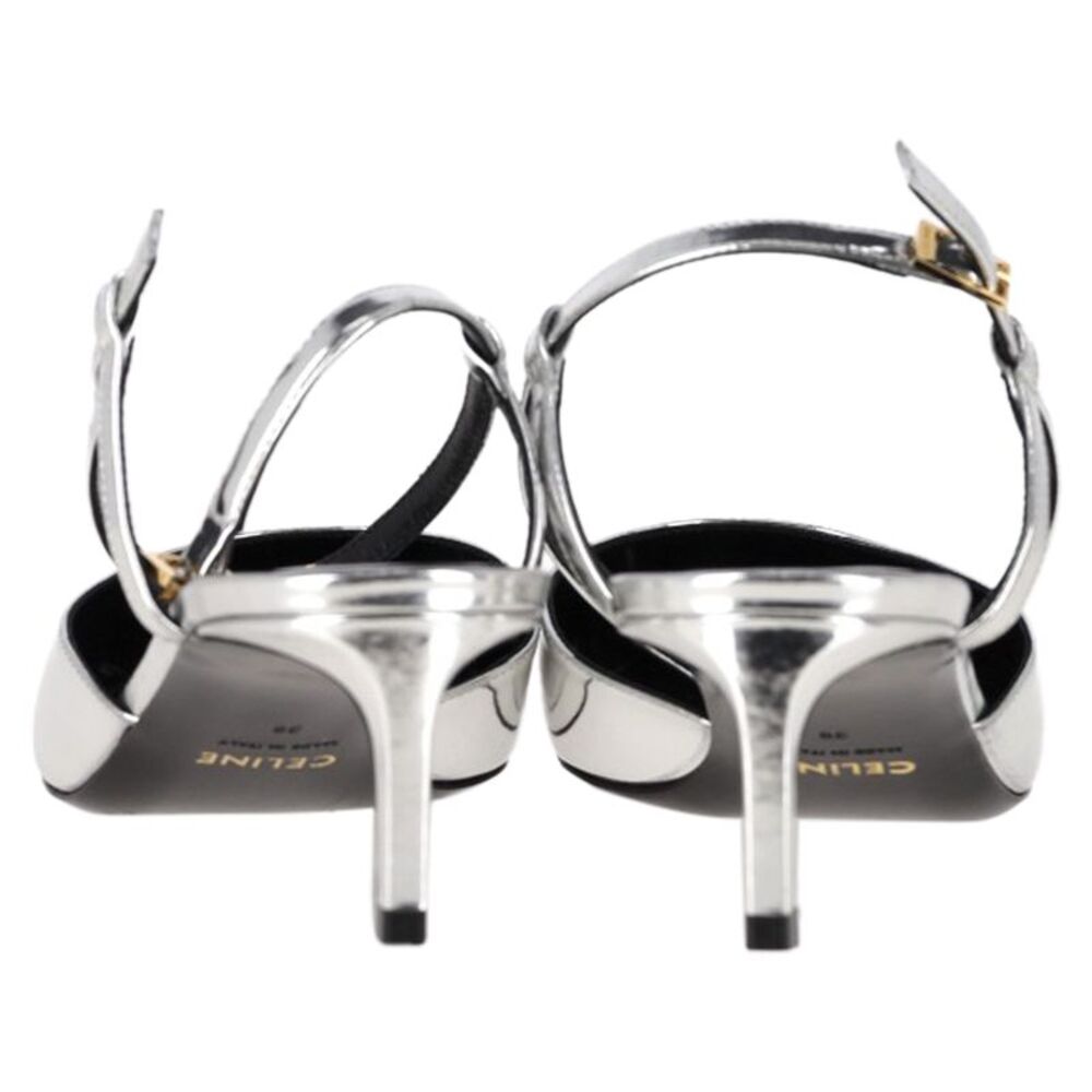 Celine Ankle Strap Pointed Toe Pumps in Silver Leather - Picture 6 of 7
